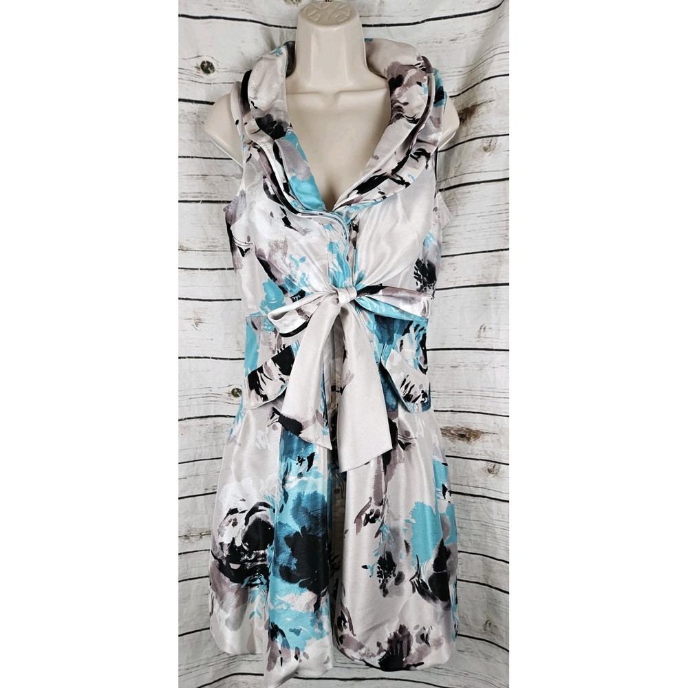 Samuel Dong Floral Dress M Bubble Triple Wired Collar Full Zip Cocktail Ruffle